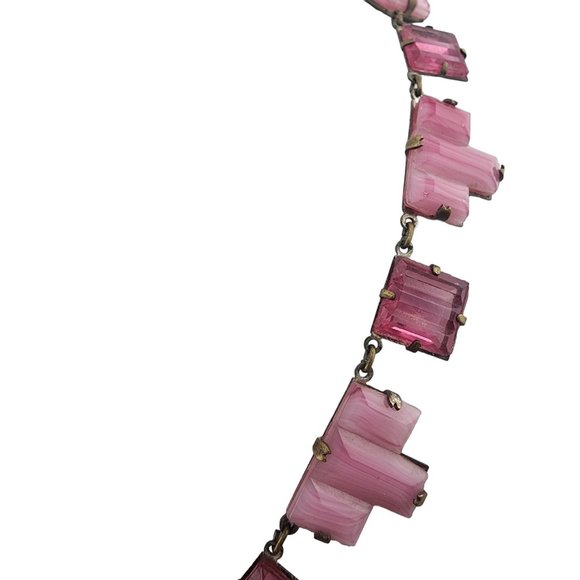 Antique Super Rare Opaque Striated & Clear Art Deco Vauxhall Necklace (A3270) - Picture 7 of 8